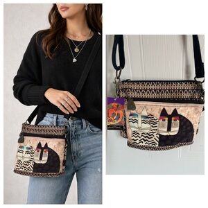 Laurel Burch Cat Print Crossbody Bag Canvas Purse NWT Whimsical Art Cats
